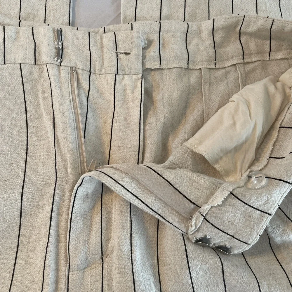 Avec Les Filles Pinstripe Pants Womens 8 Wide Leg Linen Blend High Rise Cream